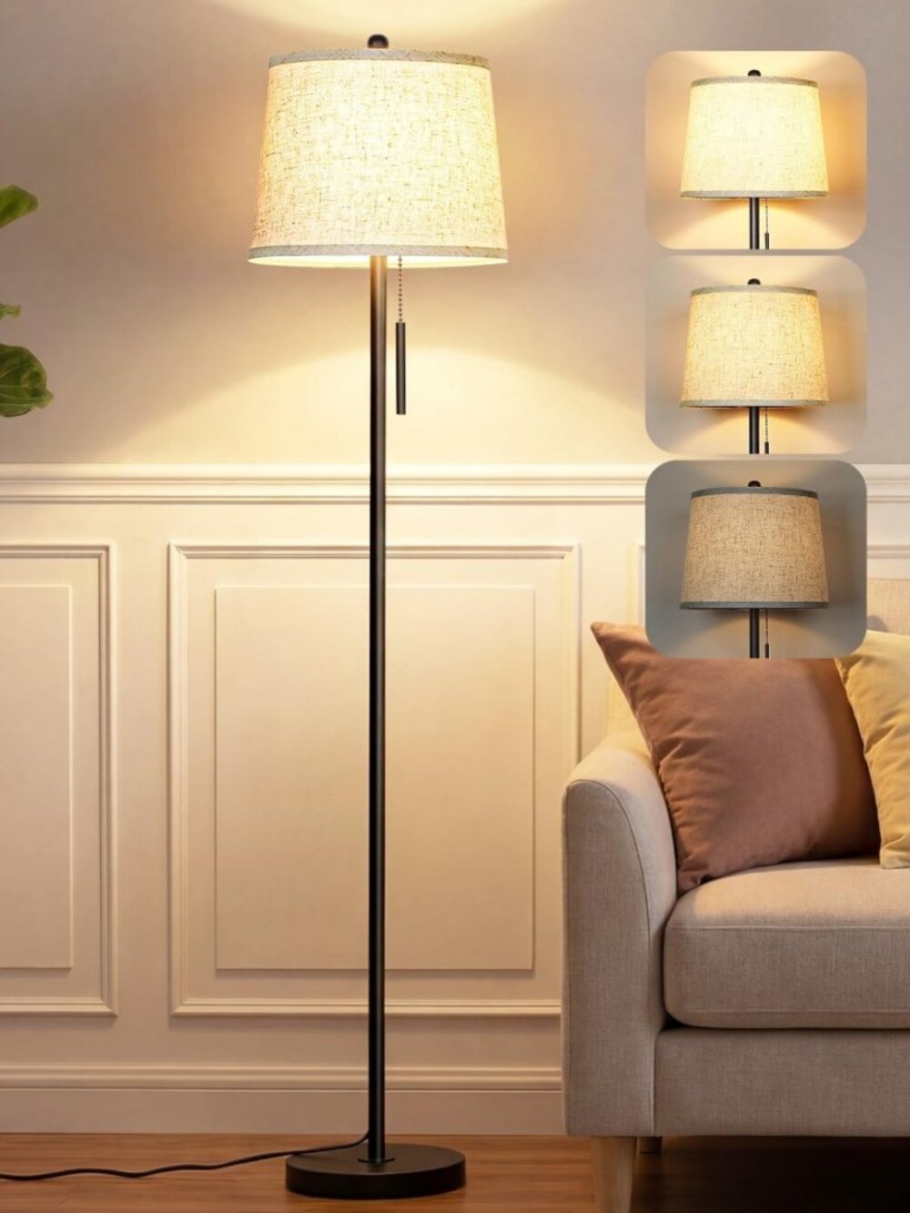 Modern Black 63" Floor Lamp - Dimmable Tall Standing Light for Living Room